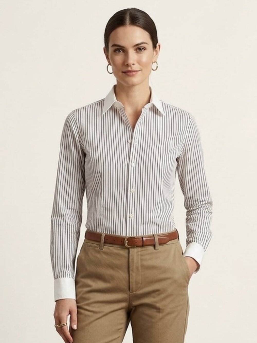 Lauren Ralph Lauren Striped Contrast Collar Shirt EUC